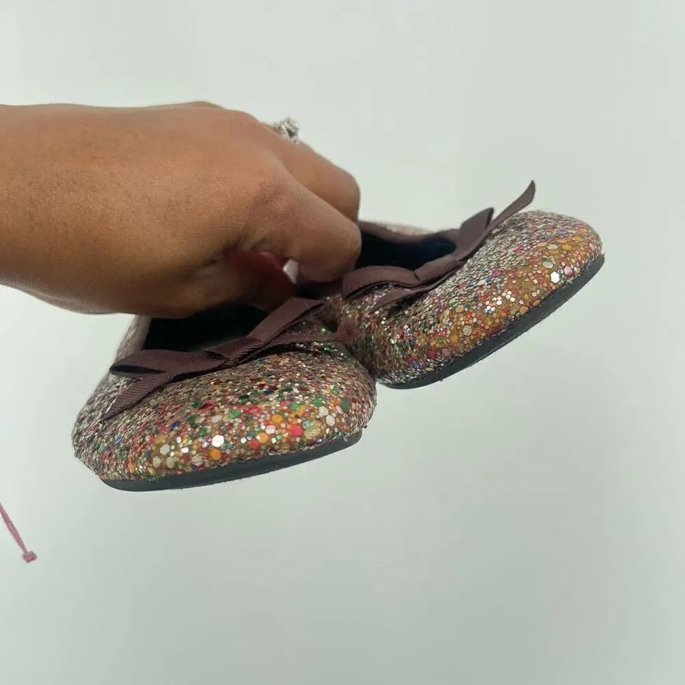 Smart Fit Girls Multicolor Glitter Slip-On Ballet Flats Size 4 Sparkly Shoes